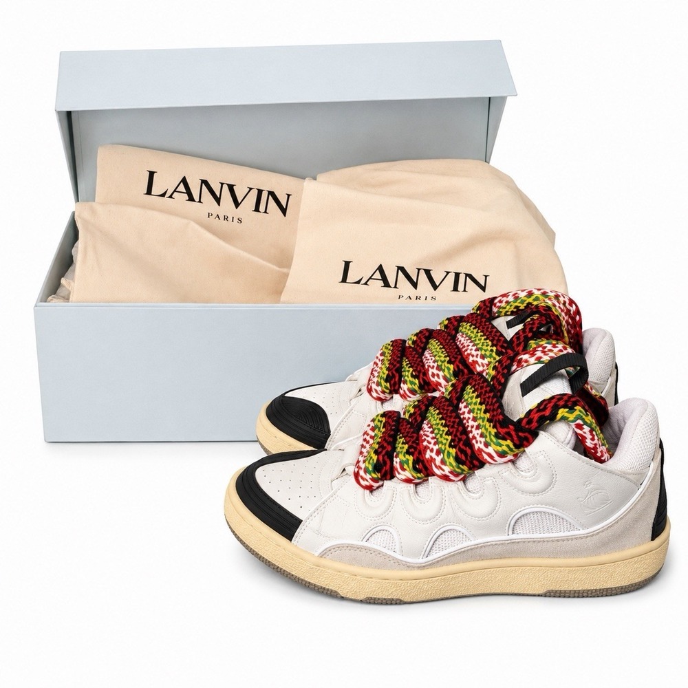 Lanvin Curb Sneakers FW-SKDKO2-DRAG-A2100 White Ivory Women's 6 EU 37 Multi Lace